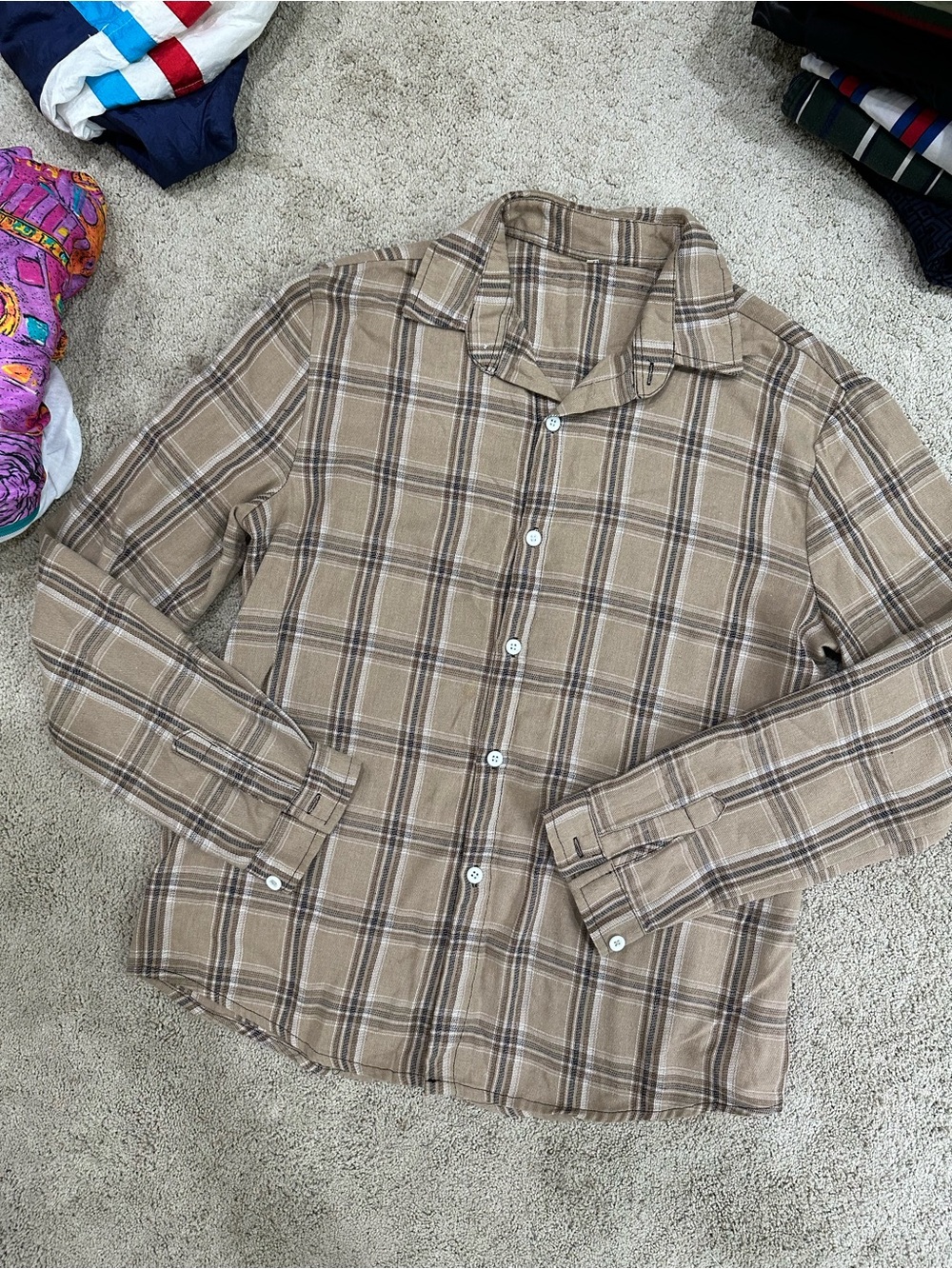 Men's Plaid Button-Up Shirt in Beige